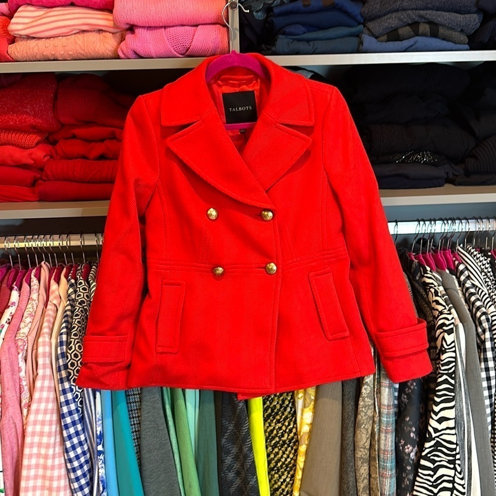 Talbots orange/red pea coat size 2